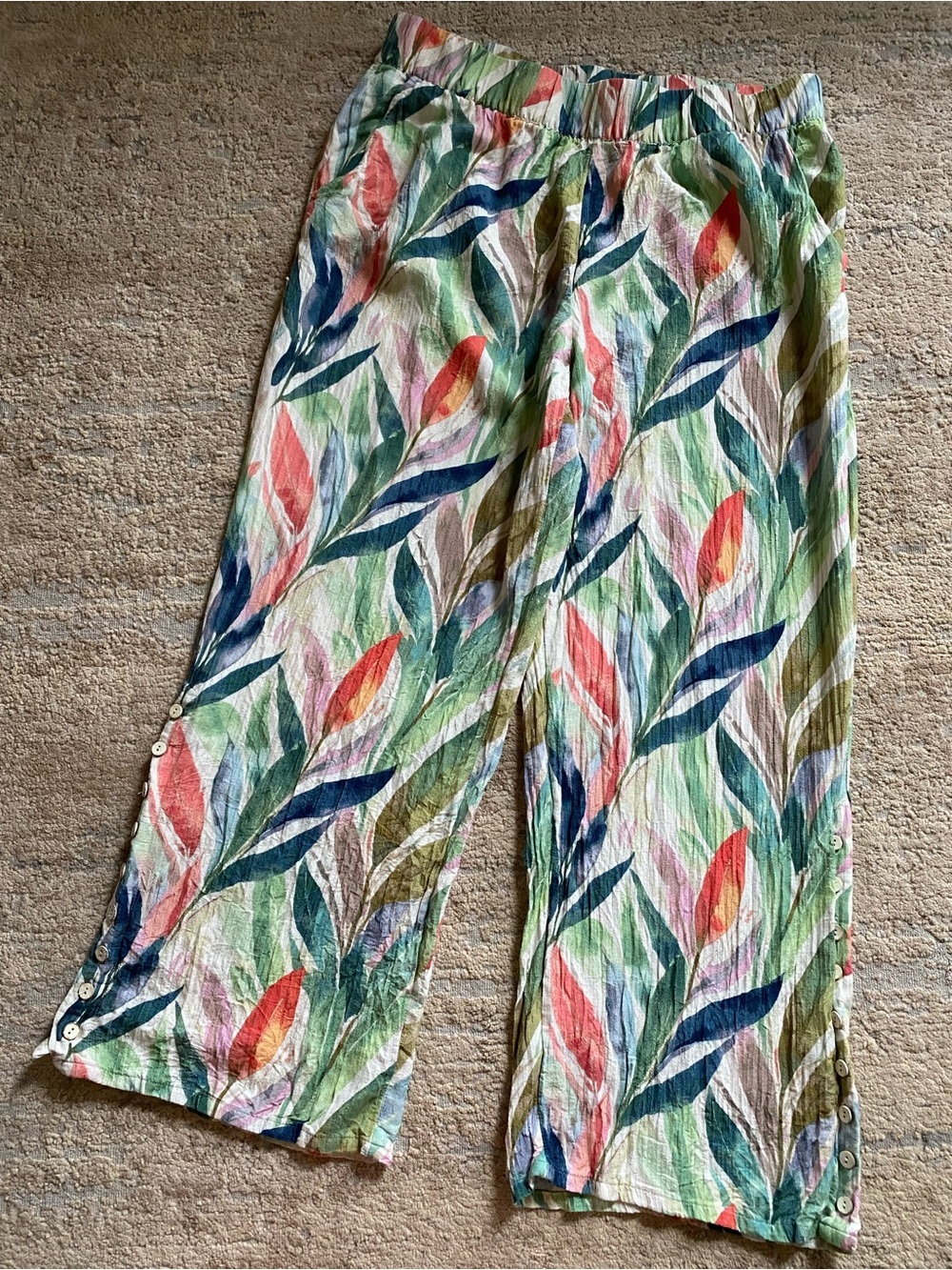 Soft Surroundings Oceo Gauze Tropical Exotic Print Wide Leg Relaxed Pants: XL T